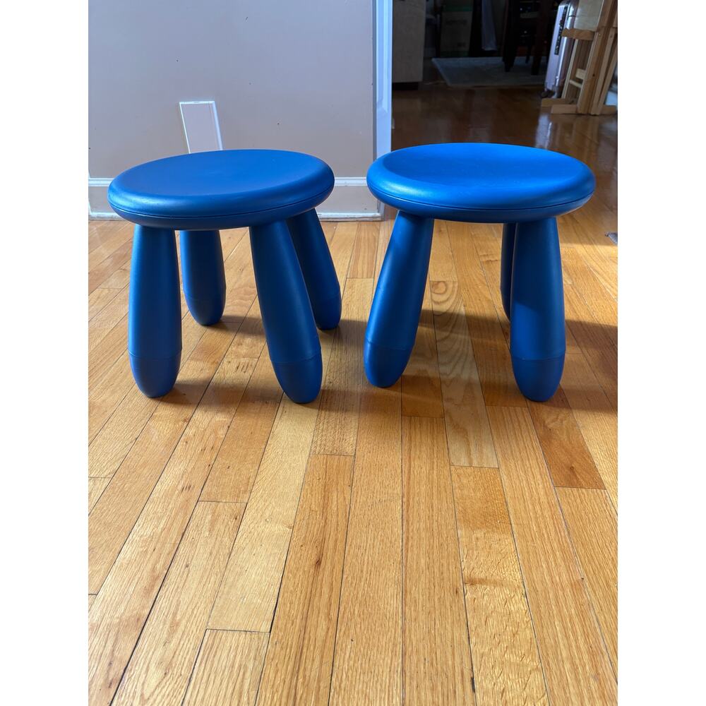 Set of 2 Vintage IKEA 1990s MAMMUT Blue Four Legged Stools rare ! Fast shipping - Picture 9 of 10